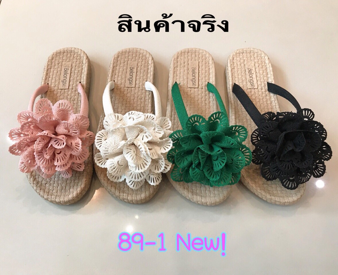 รองเท้าแตะคีบแต่งดอกไม้ (สีชมพู)