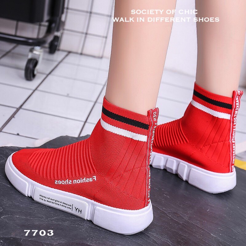 รองเท้าผ้าใบทรงถุงเท้าสไตล์ Off White (สีดำ)