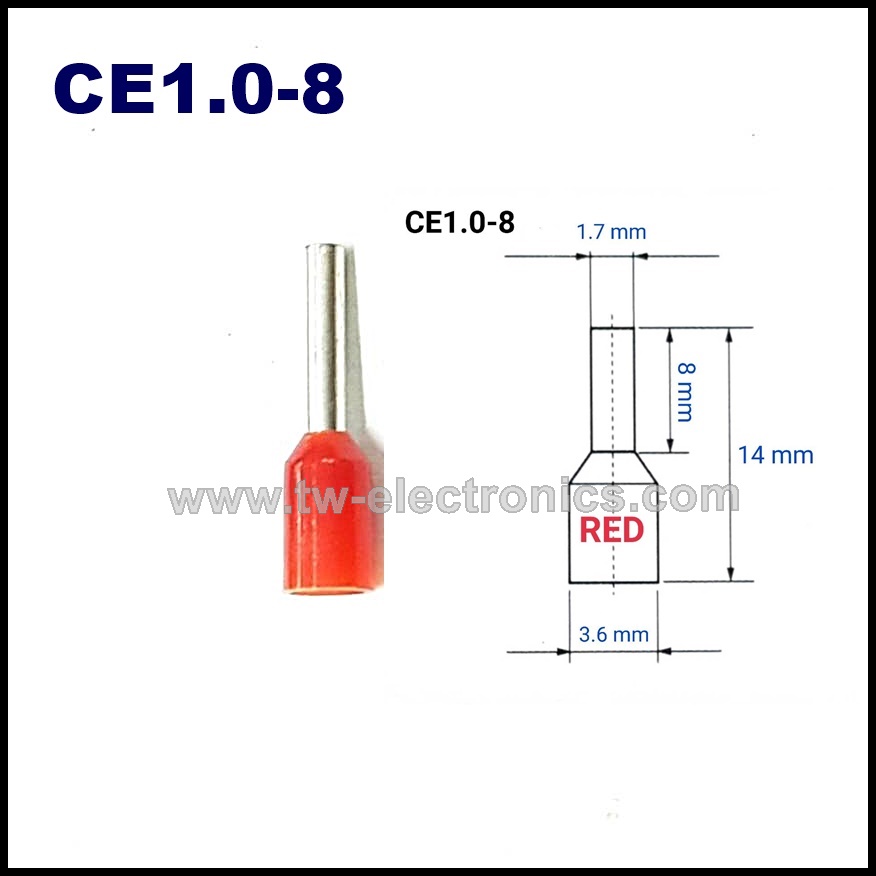หางปลาคอร์ดเอ็น หุ้ม(สีแดง) Cord-End 1.0 T-Lug / CE1.0-8