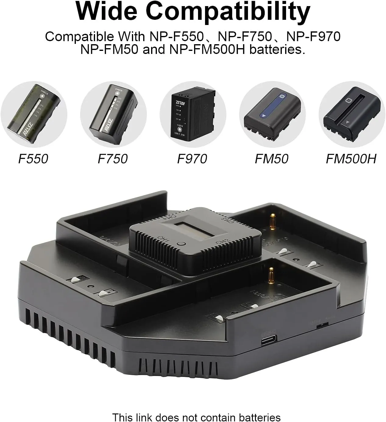 NP-F Battery Charger 4-Channel PD 9V-20V 100W Fast Charge for Sony NP-F970 NP-F770 NP-F750 NP-F550 FM50 FM500H