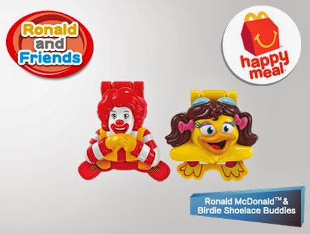 โมเดลของเล่นแมคโดนัลด์(McDonald's) แฮปปี้มีล Happy Meal - ที่ผูกเชือกรองเท้า Ronald McDonald & Birdie Shoelace Buddies (2013)