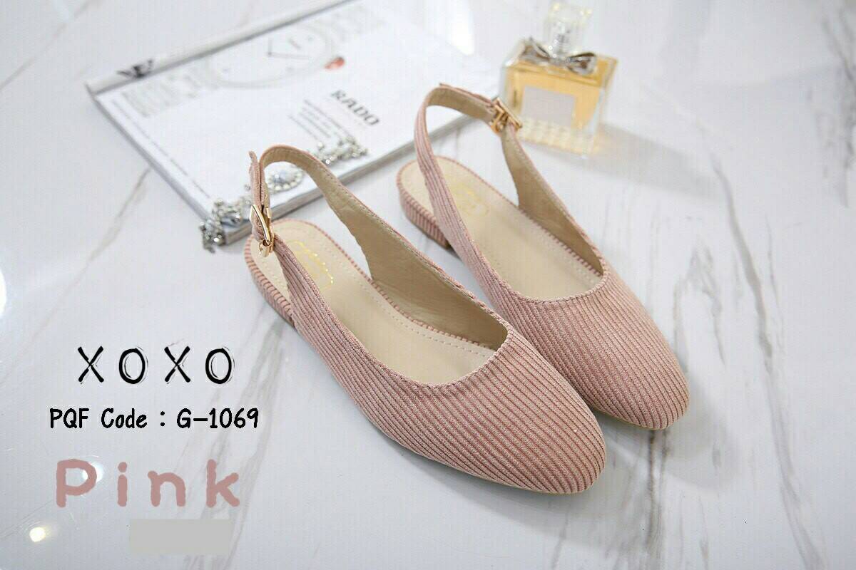 รองเท้าคัทชูรัดส้นทรงหัวกลม (สีชมพู)