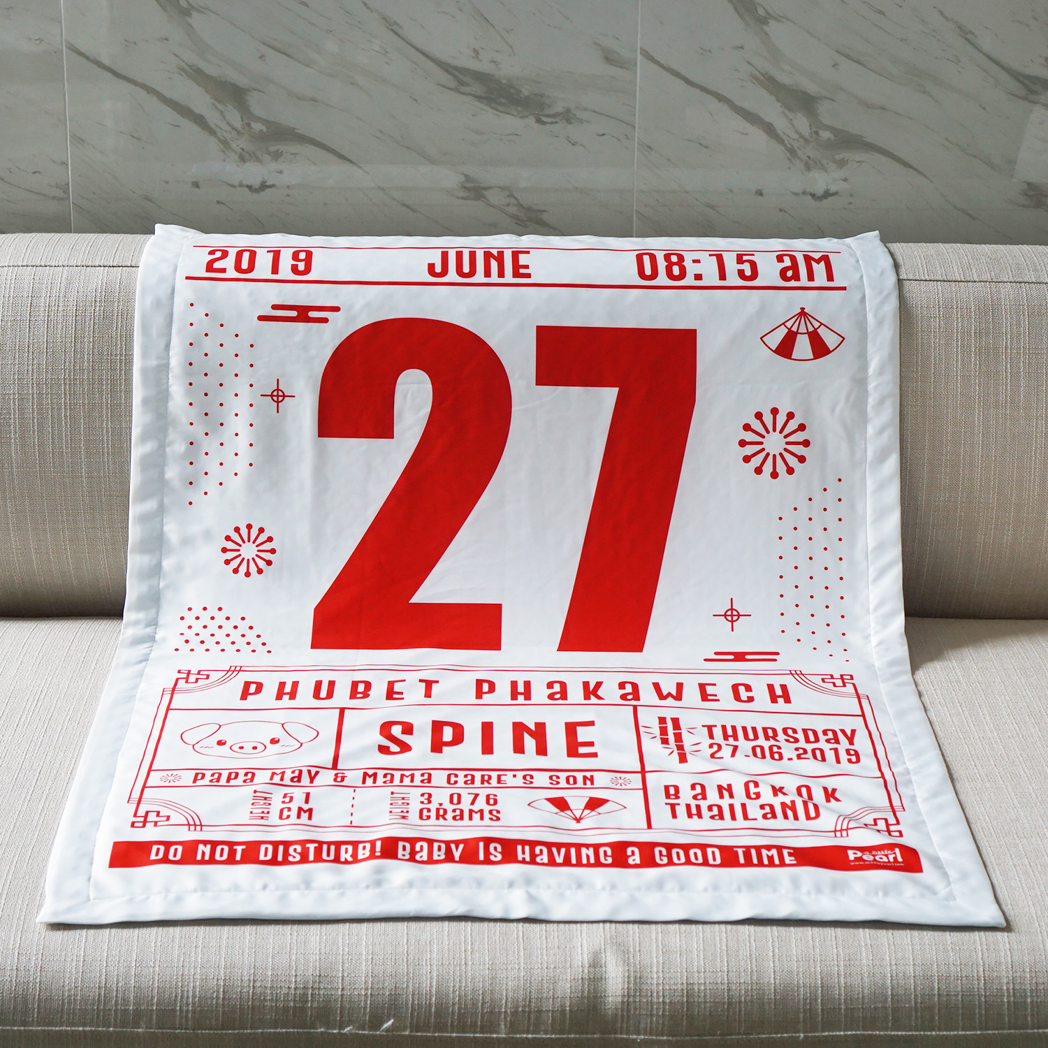 ผ้าห่มเด็ก ใส่ประวัติแรกเกิด ลาย Chinese Calendar - White/Red