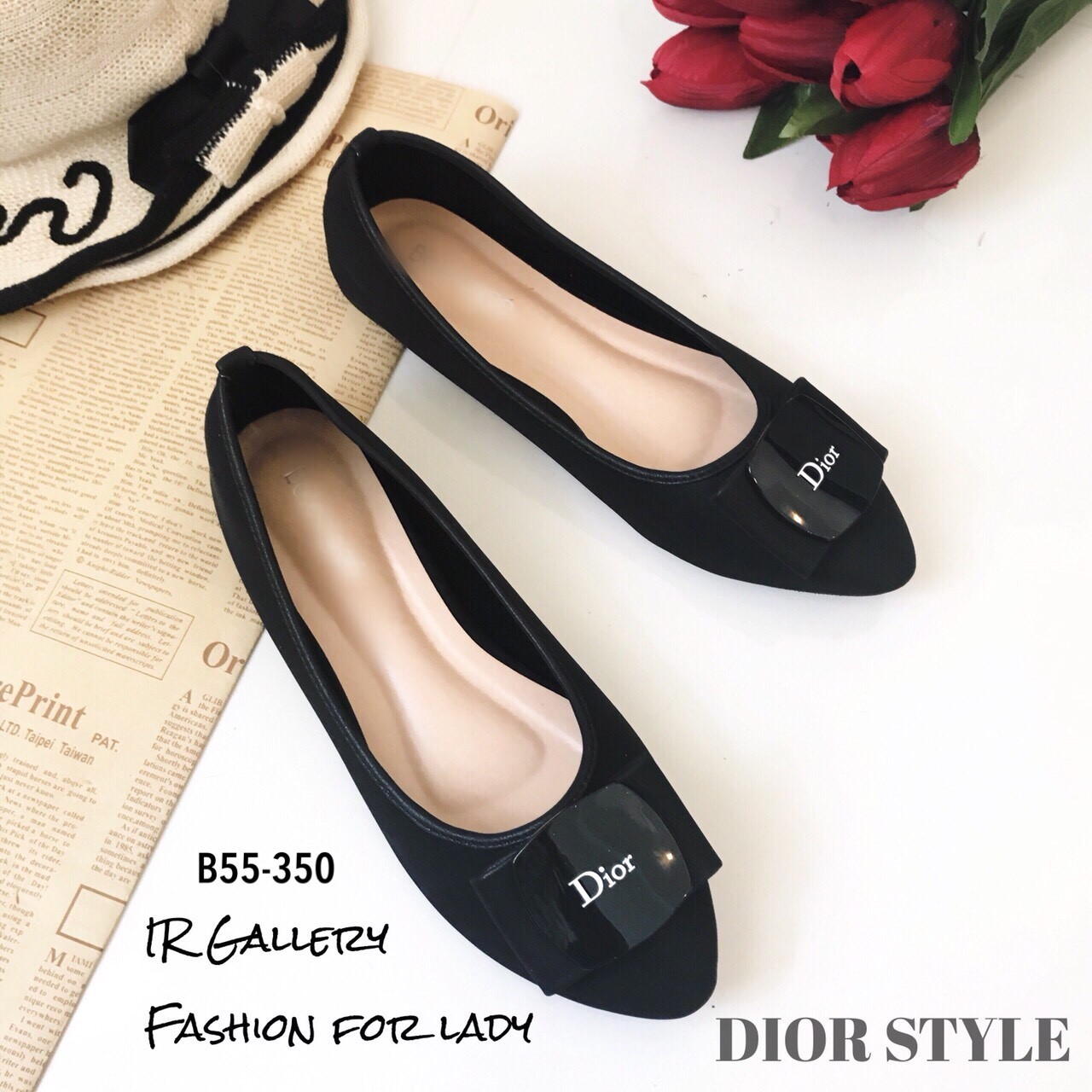 รองเท้าคัทชูส้นแบน Style Dior (สีดำ)