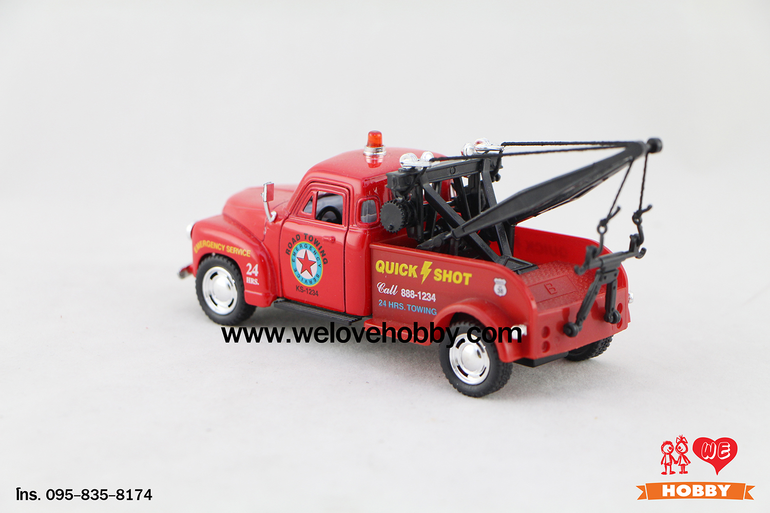 โมเดลรถกระบะคลาสสิค 1953 Chevrolet Chevy 3100 Wrecker สีแดง Scale 1:38 มีเซตอุปกรณ์รถยก รถลาก
