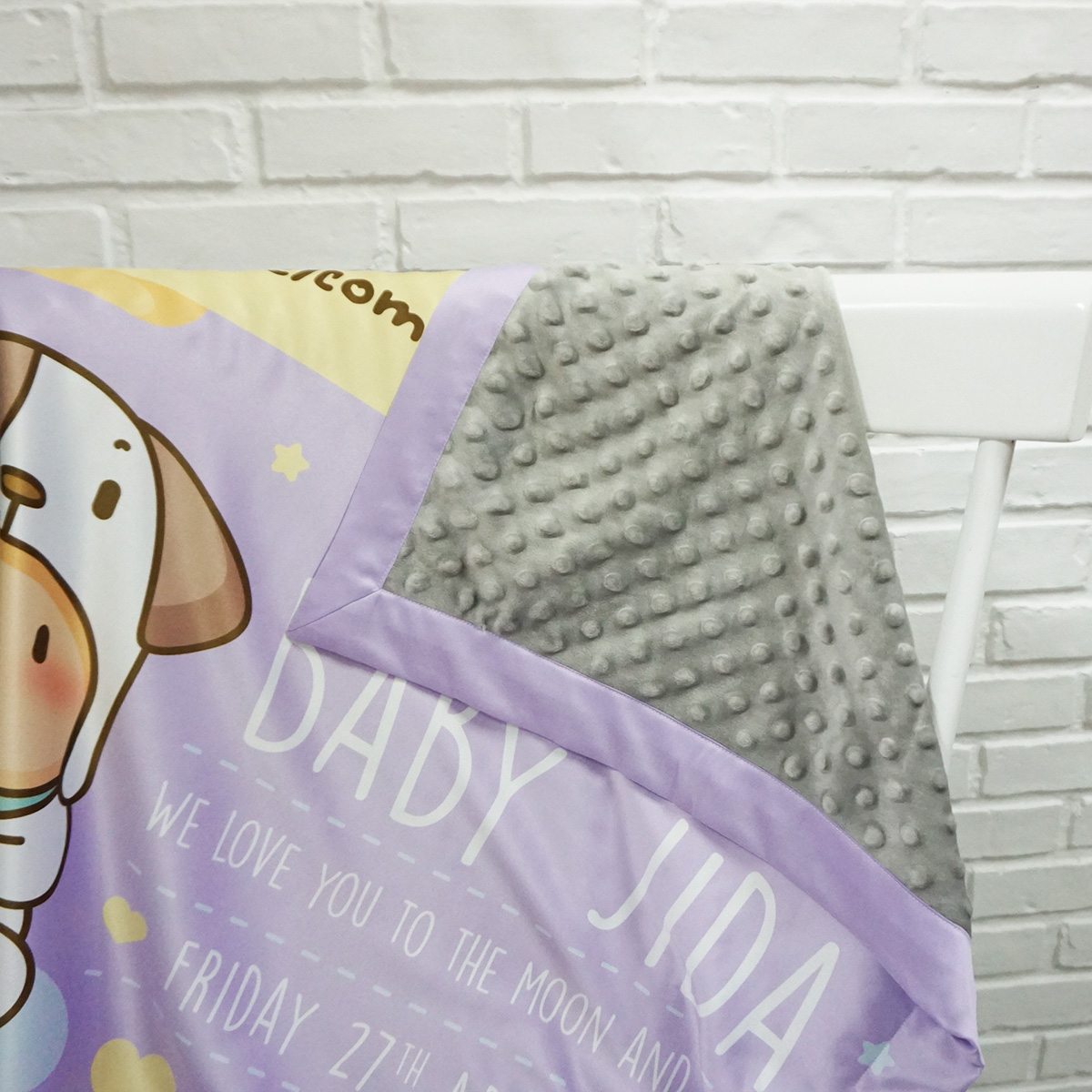 ผ้าห่มเด็ก สั่งทำใส่ชื่อ ลายปีจอ - Puppy - Purple