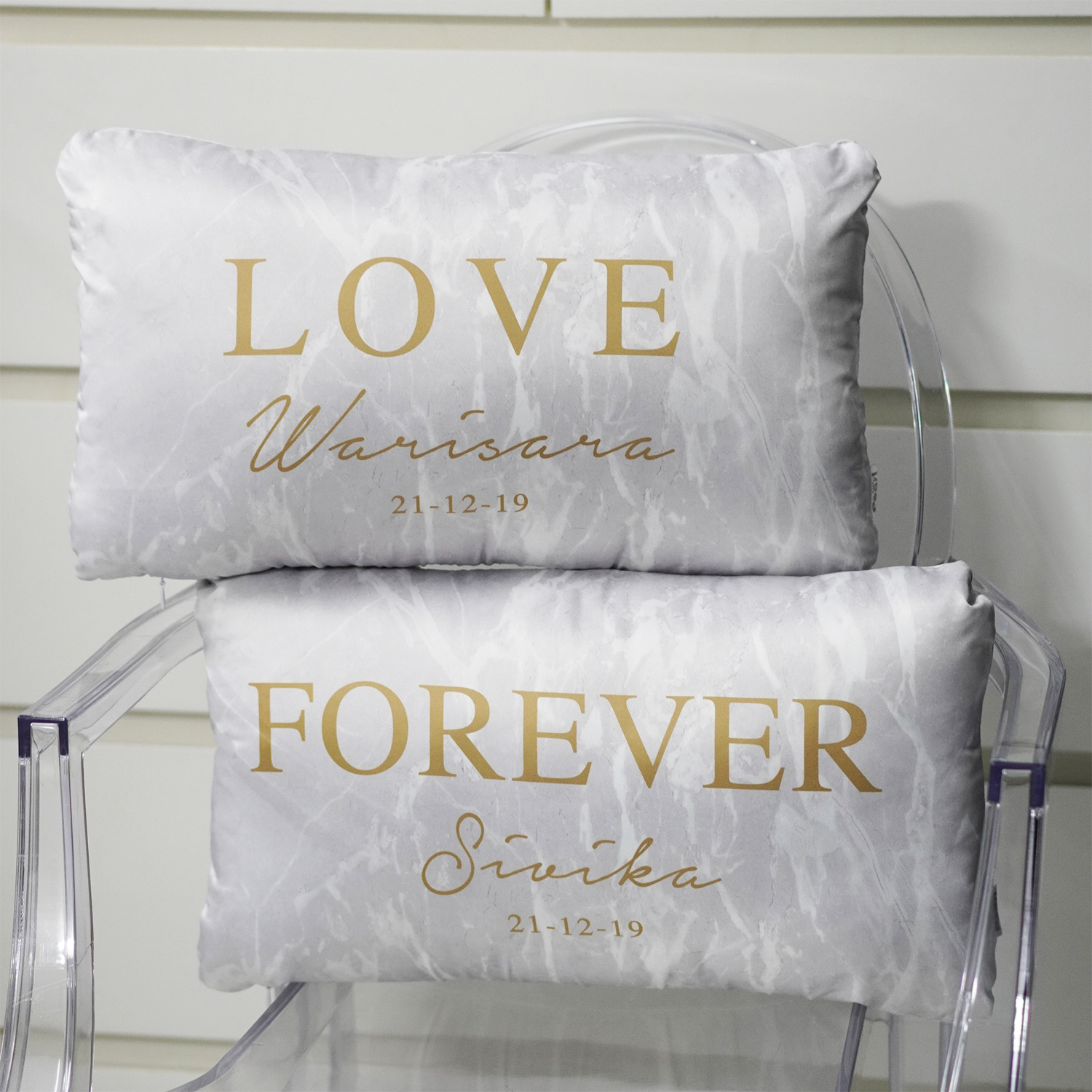 หมอนอิงทรงสี่เหลี่ยมยาว Grey Marble - Gold - Love Forever (ราคาต่อใบ)