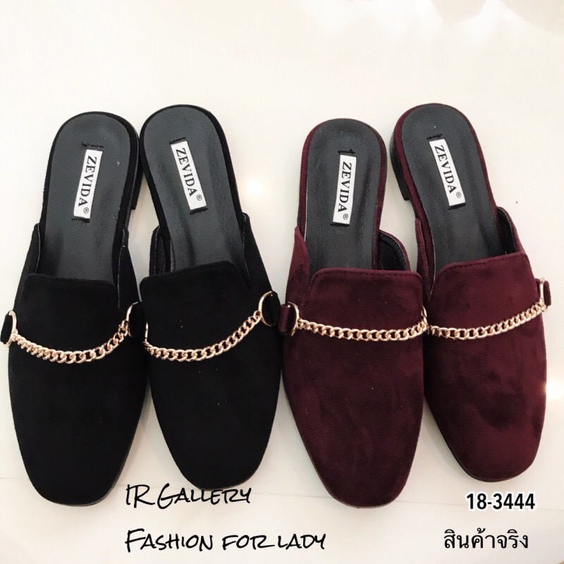 รองเท้าคัทชูทรงSlipperแต่งอะไหล่ (สีแดงเข้ม)