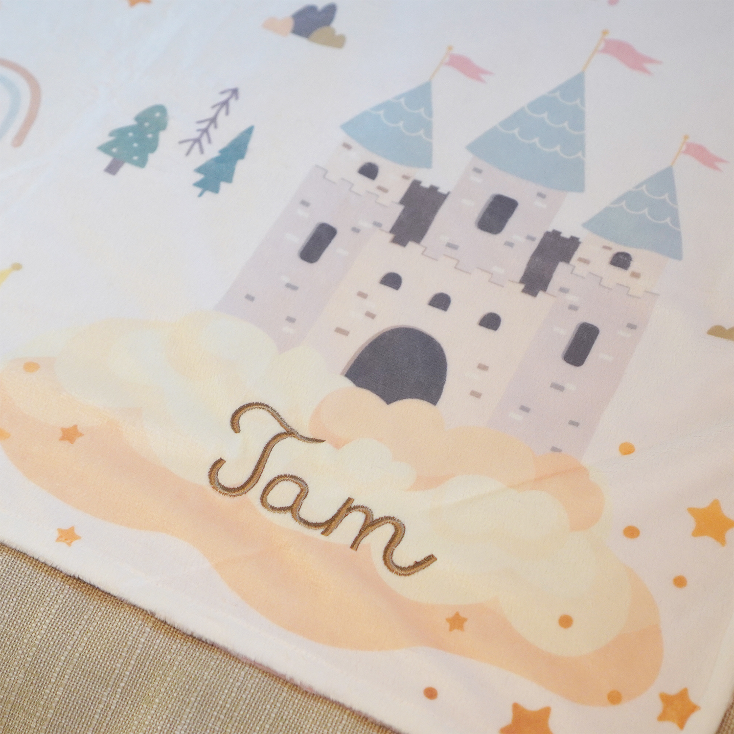 ผ้าห่ม Minky ลาย Dragon 75x100cm แบบปักชื่อ ด้านหลังสีชมพู