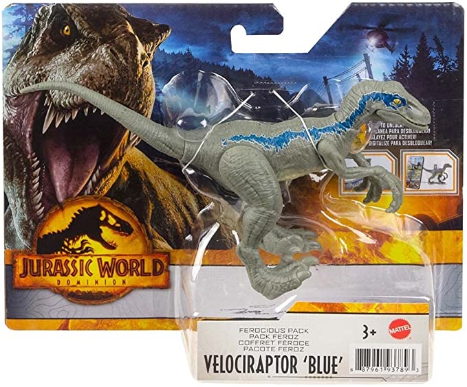 Mattel Jurassic World Ferocious Pack Velociraptor Blue (GWD01) แมทเทล จูราสสิค เวิลด์ ของเล่นแอ็กชั่นฟิกเกอร์ไดโนเสาร์ เวโลซีแรปเตอร์ บลู