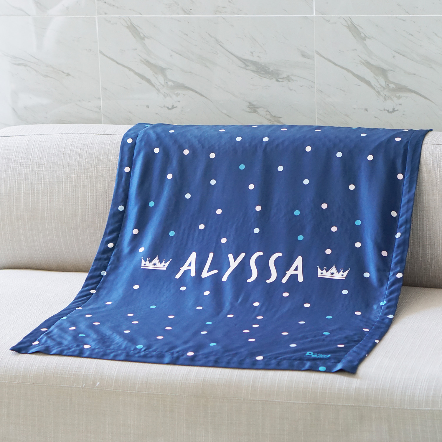 ผ้าห่ม สั่งทำใส่ชื่อ ลาย Mini dot - Navy