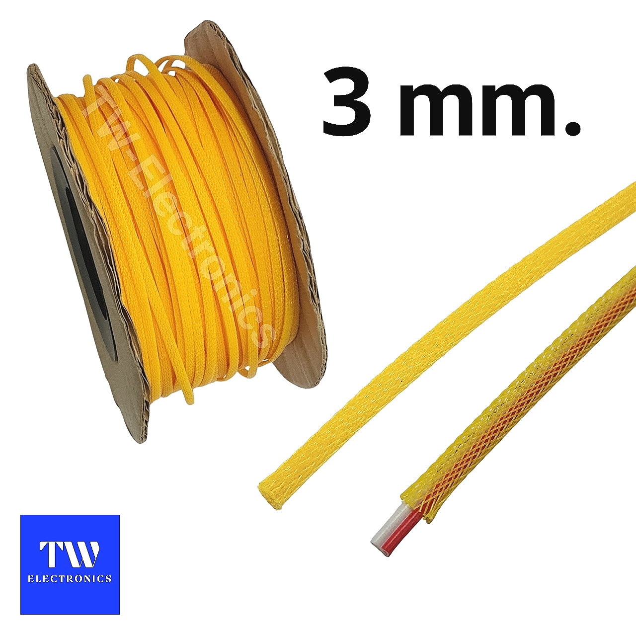 สายถักหุ้มสายไฟ 3 mm. (สีเหลือง)