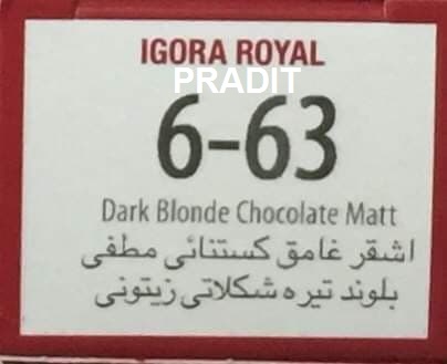 Schwarzkopf Igora Royal ครีมย้อมผม อีโกร่า รอยัล เบอร์6-63 สีบลอนด์เข้มช็อคโกแลตเหลือบเขียวหม่น (60ml) 80 กรัม