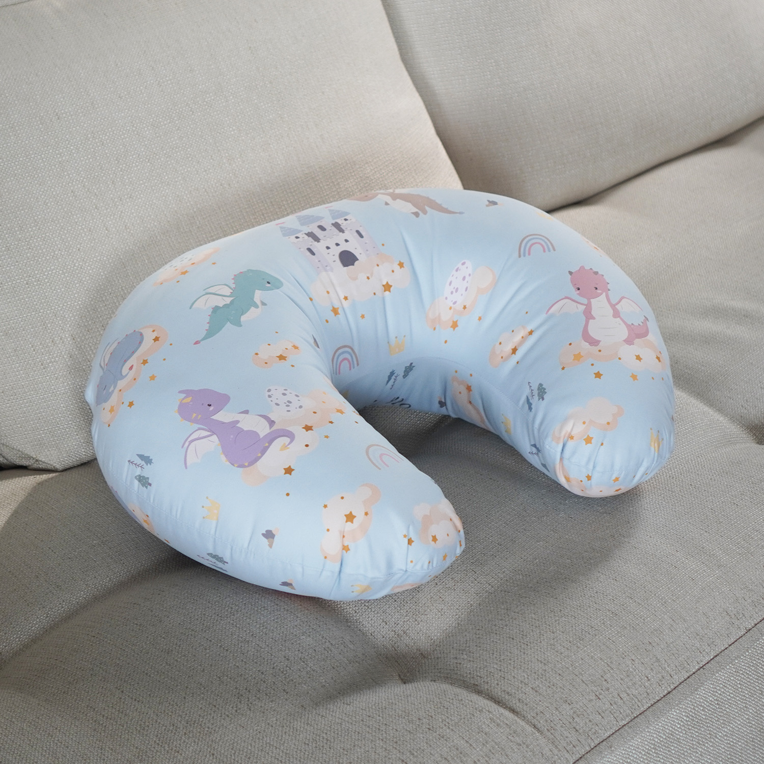 หมอนรองให้นม สั่งทำใส่ชื่อ ลาย Dragon - Blue