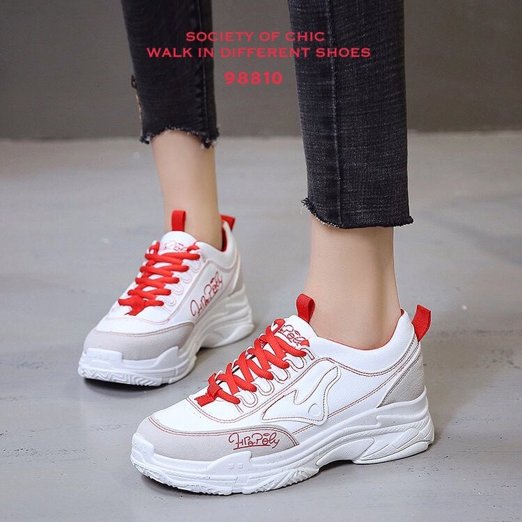 รองเท้าผ้าใบทรงsportแต่งลาย (สีแดง)