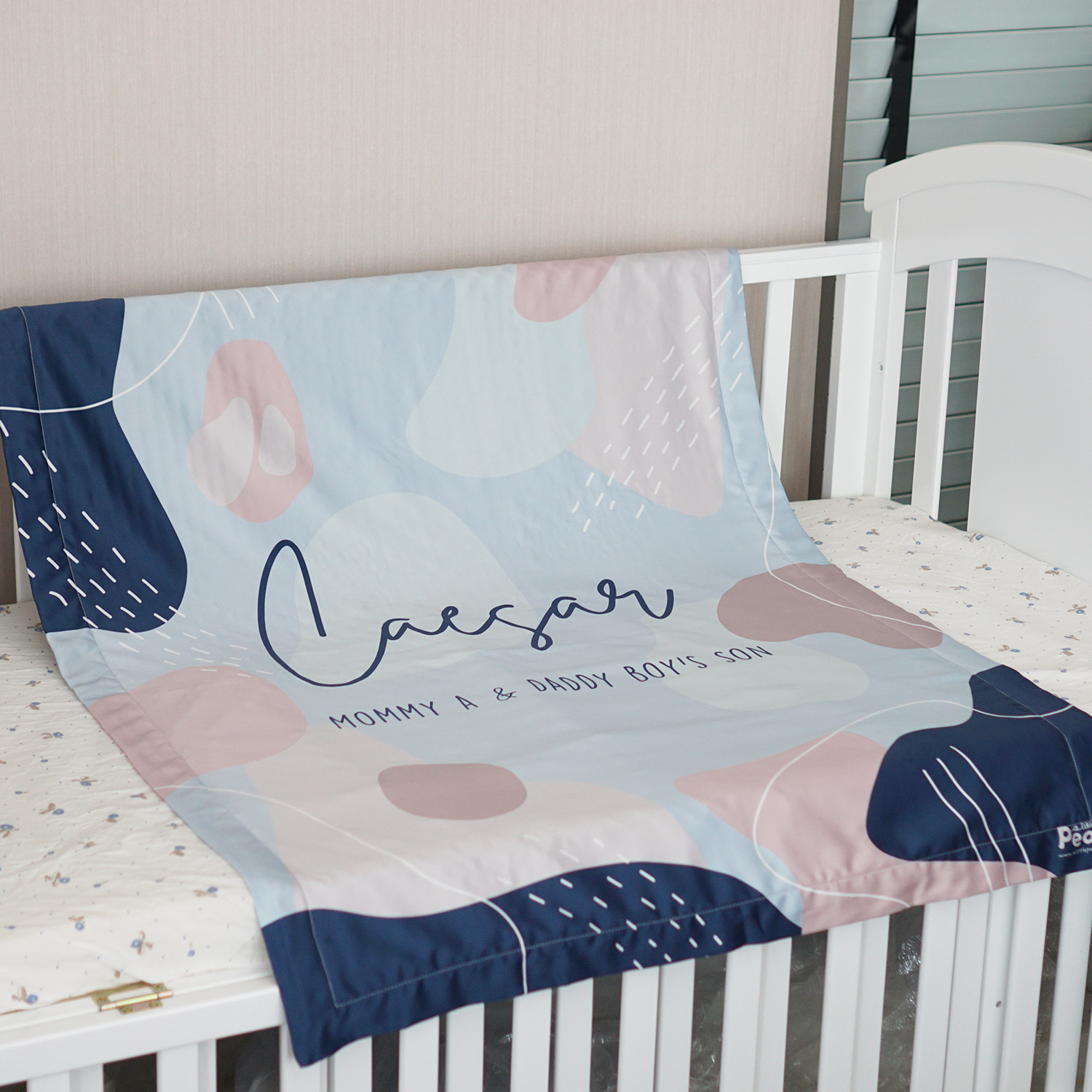 ผ้าห่ม สั่งทำใส่ชื่อ ลาย Curve - Blue