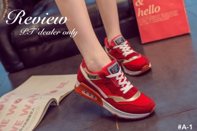 พร้อมส่ง : รองเท้าผ้าใบสปอร์ตตัดสีเมทัลลิค (สีแดง)