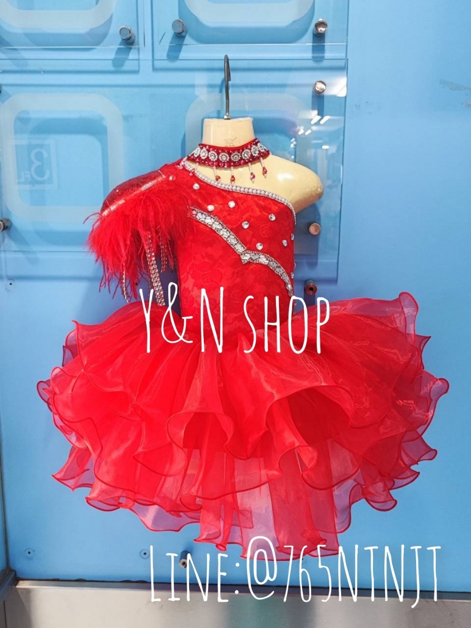 Y&NShop ชุดดรัมเมเยอร์ ชุดเชียร์ลีดเดอร์ เด็กหญิงอนุบาล-ประถมต้น แบบชุดไหล่ข้างเดียว