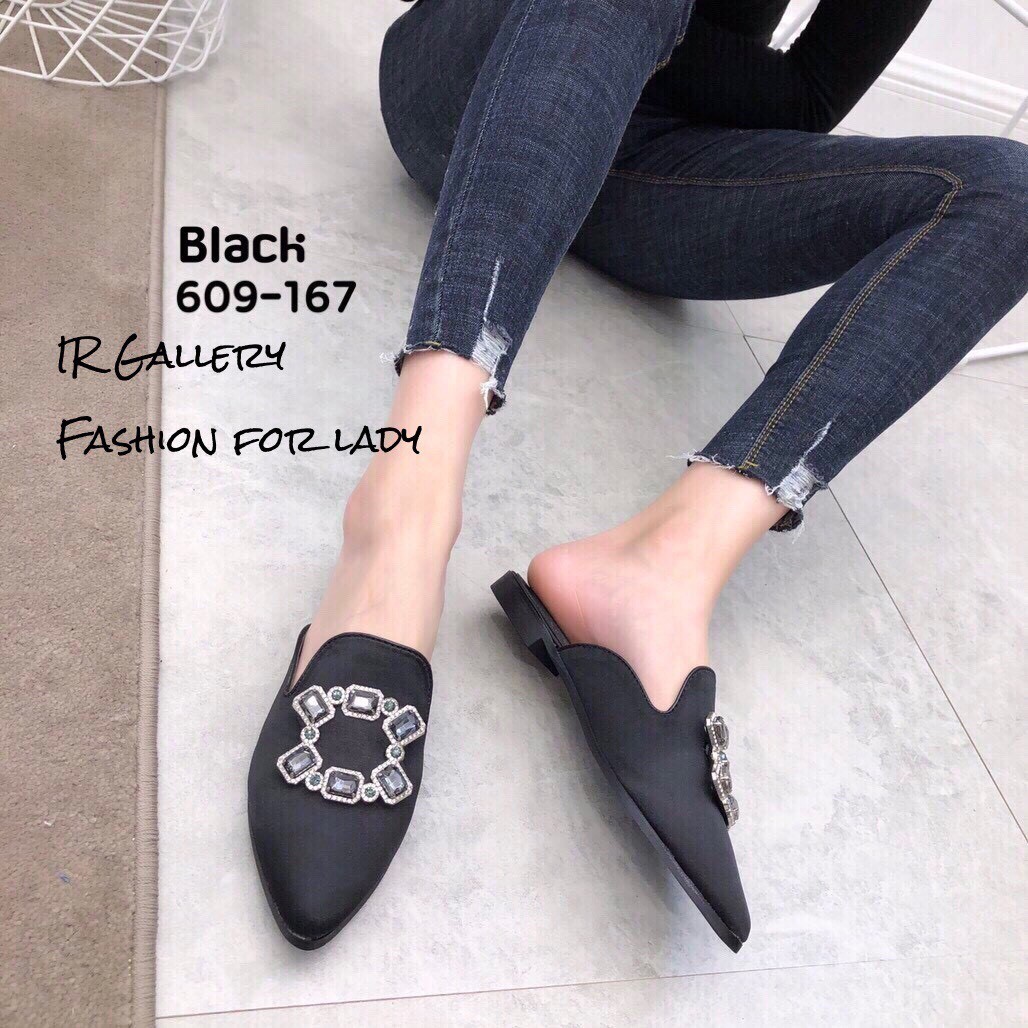 รองเท้าสลิปเปอร์แต่งเพชร (สีแดง)