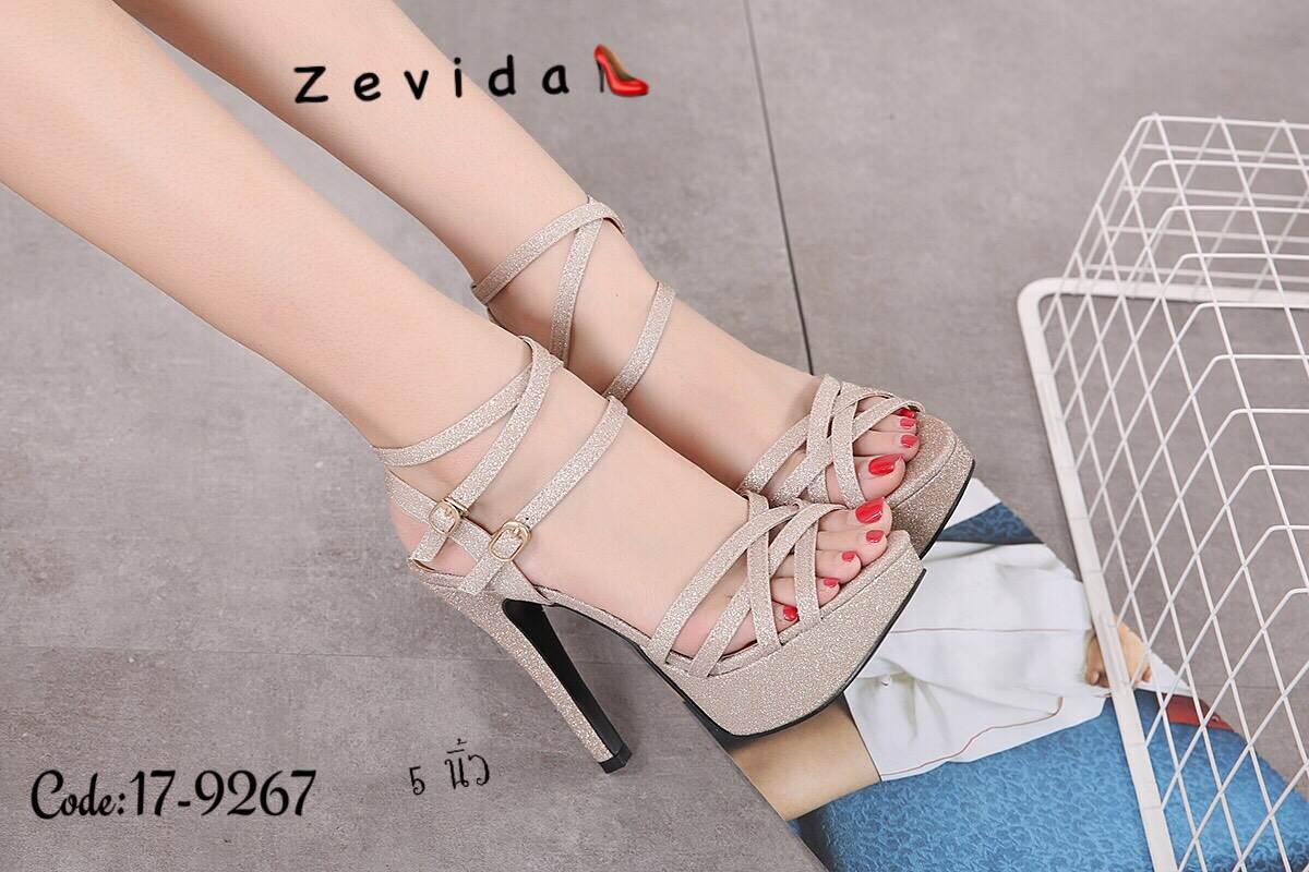 รองเท้าส้นสูงสายไขว้2ชั้น (สีทอง)