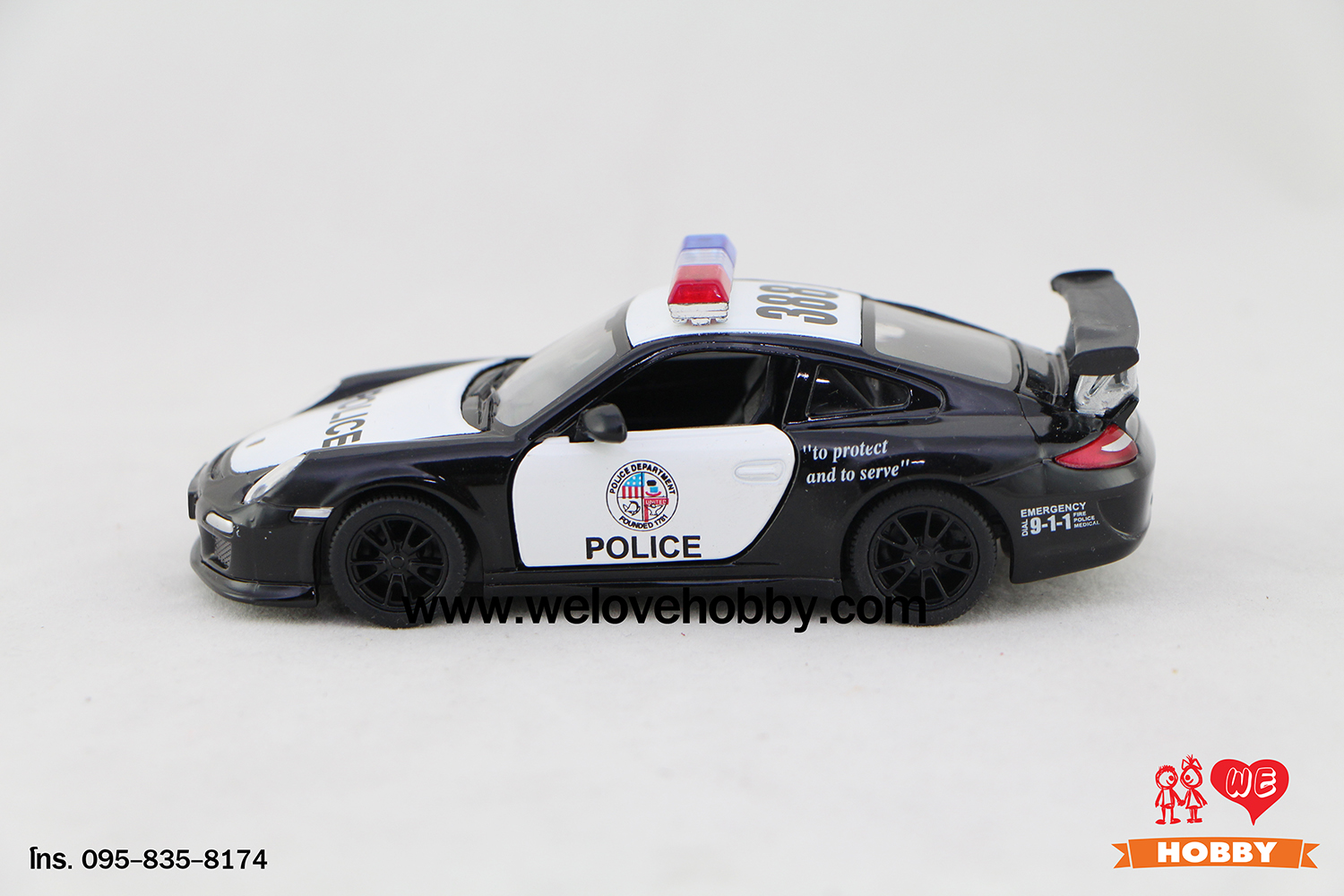 โมเดลรถตำรวจ 2010 Porsche 911 GT3 RS สีดำ-ขาว Scale 1:36