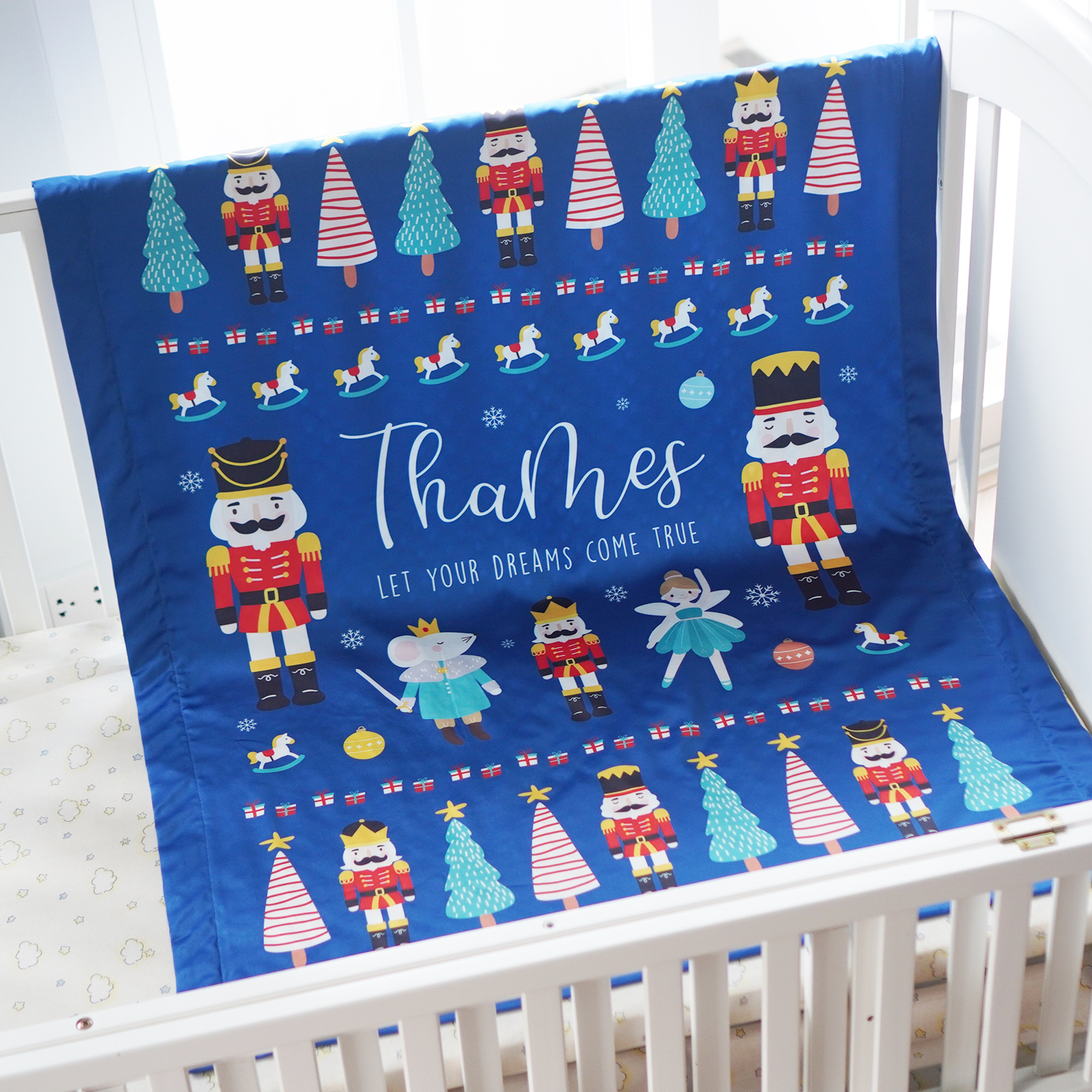 ผ้าห่มสั่งทำใส่ชื่อ The Nutcracker and the Sugar Plum Fairy - Dark Blue