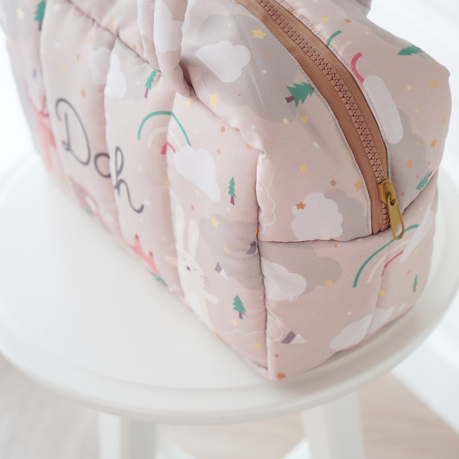 Fluffy Bowling Bag กระเป๋านุ่มนิ่ม ทรง Bowling สั่งทำใส่ข้อความ ลาย Woodland - Brown