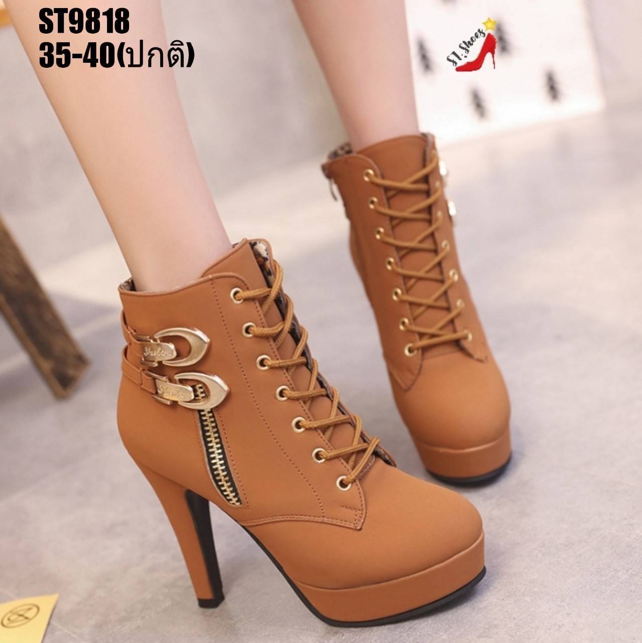 รองเท้าผ้าใบส้นสูงแต่งอะไหล่ (สีดำ)