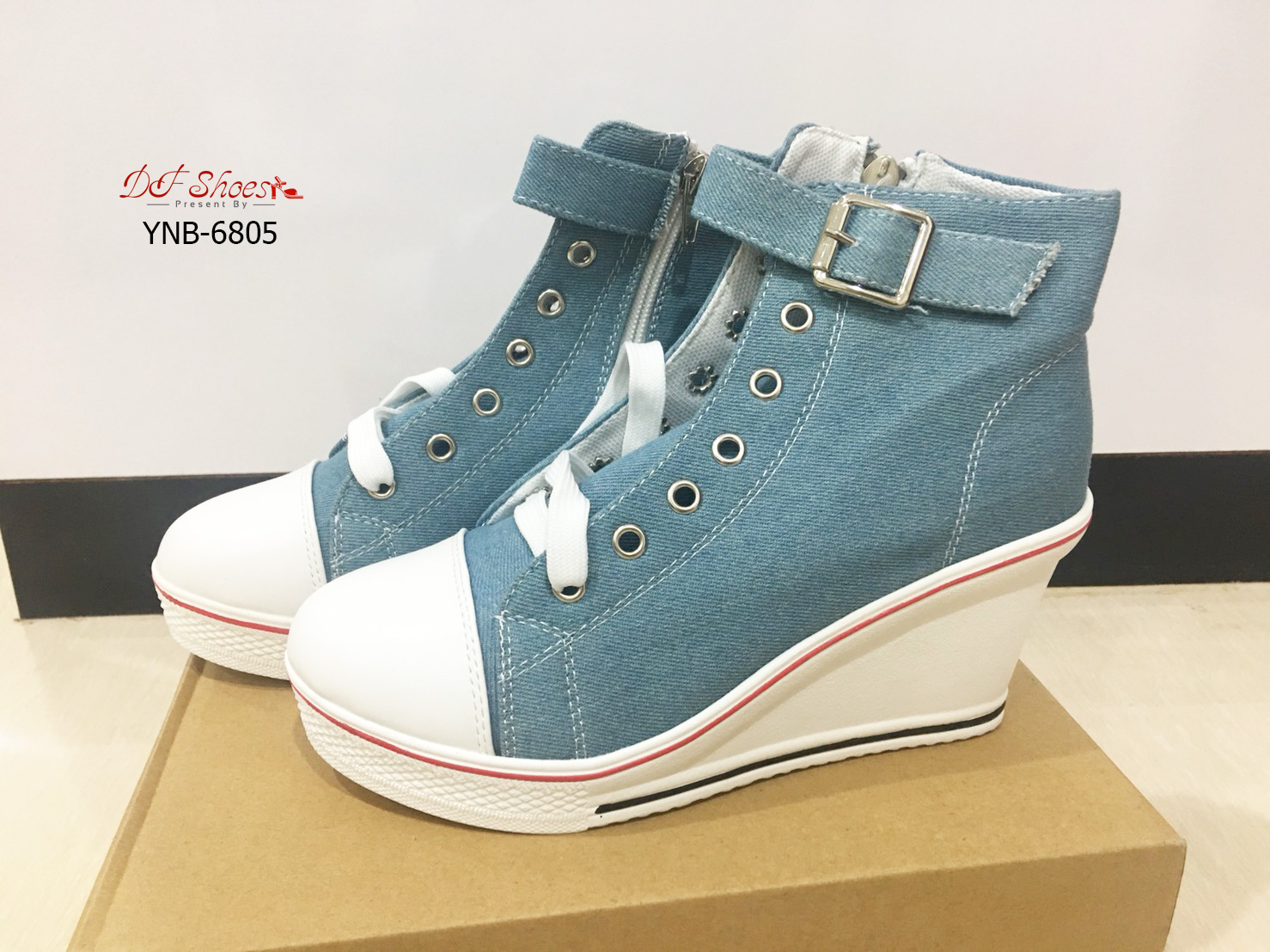 รองเท้าผ้าใบส้นเตารีดสไตล์แฟชั่นเกาหลี (สียีนส์)