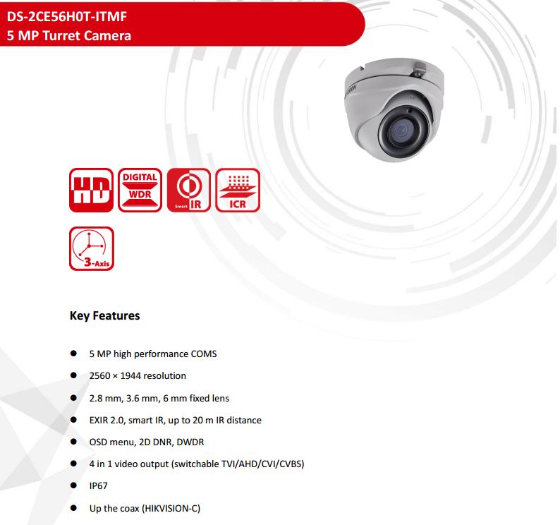 ขายถูก HIKVISION Turbo HD รุ่น DS-2CE56H0T-ITMF ความละเอียด 5 ล้านพิกเซล