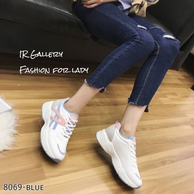 รองเท้าผ้าใบทรง Sportแต่งลายพาสเทล (สีชมพู)