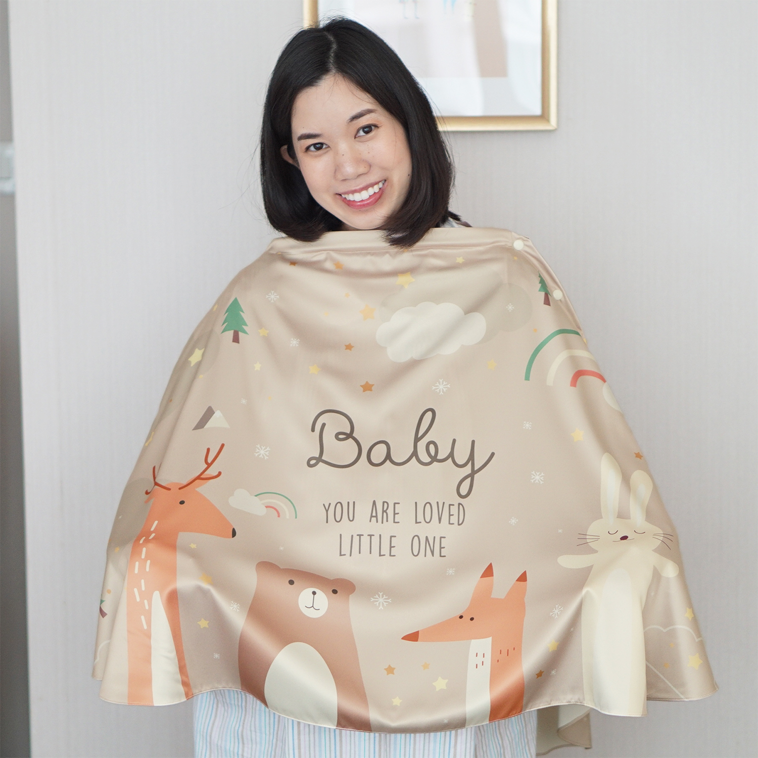 ผ้าคลุมให้นม (รุ่นมีกระดุม ถอดโครงได้) พร้อมส่ง ลาย Woodland - Brown