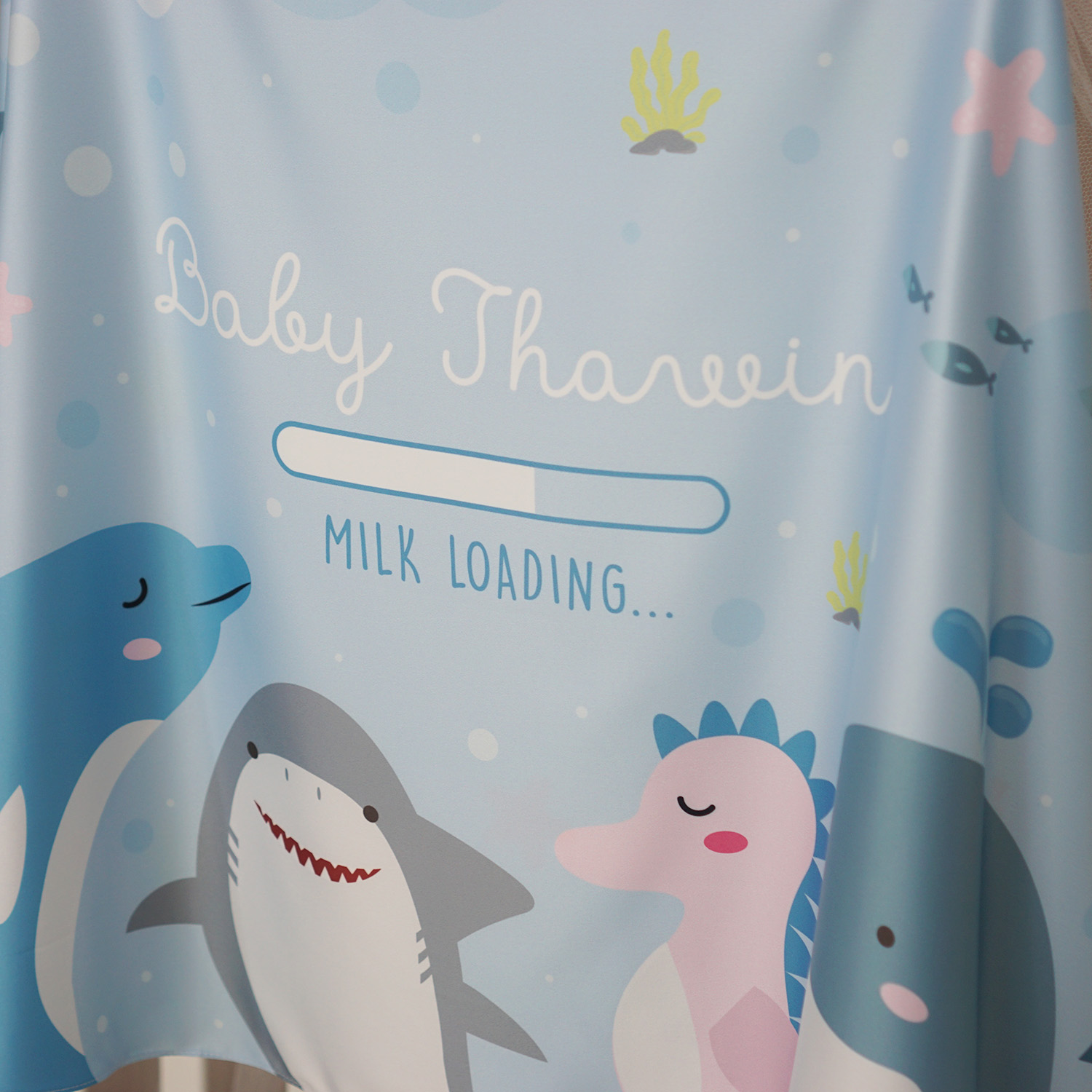 ผ้าคลุมให้นม สั่งทำใส่ชือ ลาย Sea Party - Blue