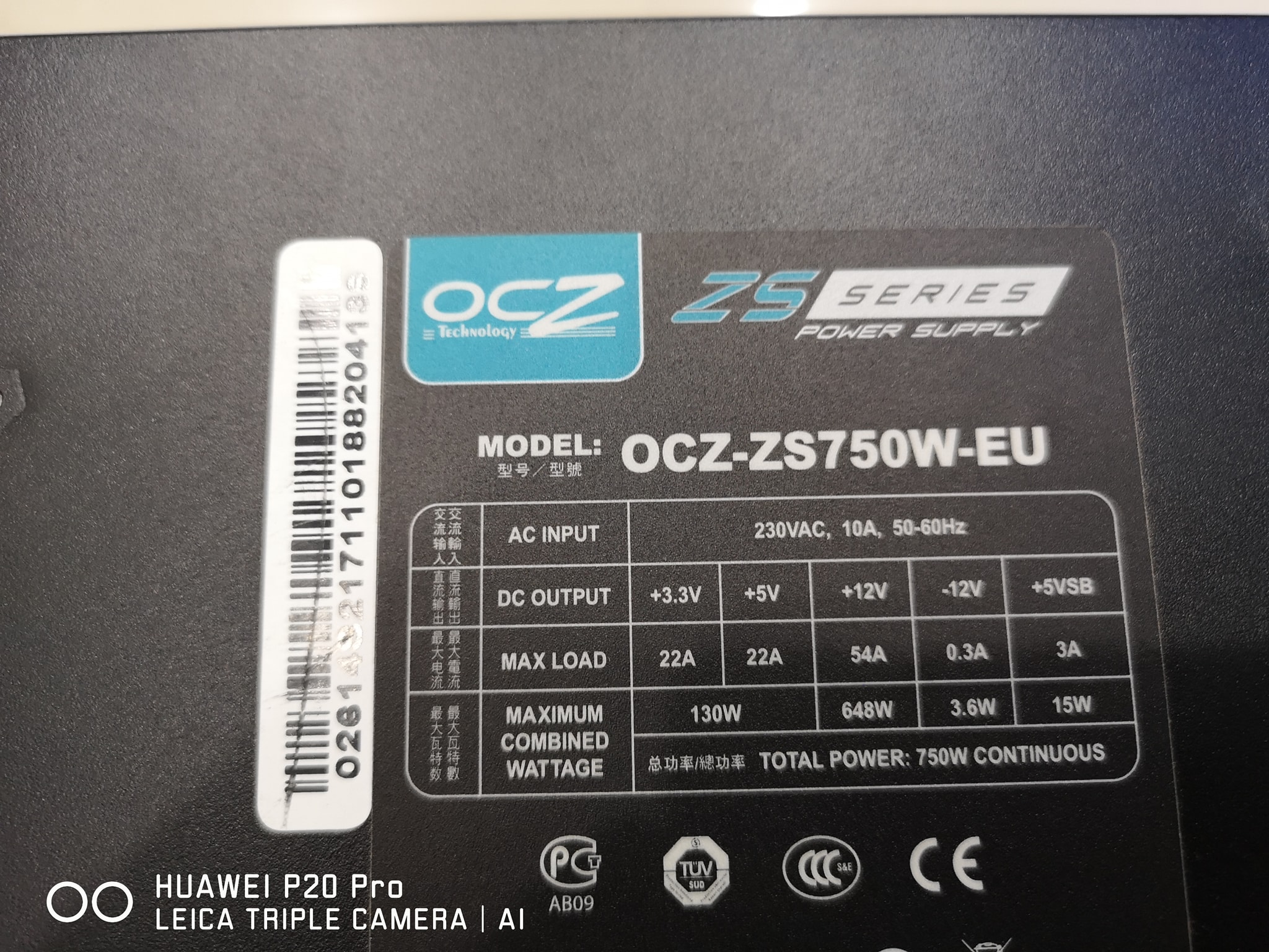 OCZ-ZS750W-EU 750W. 80+ Bronze