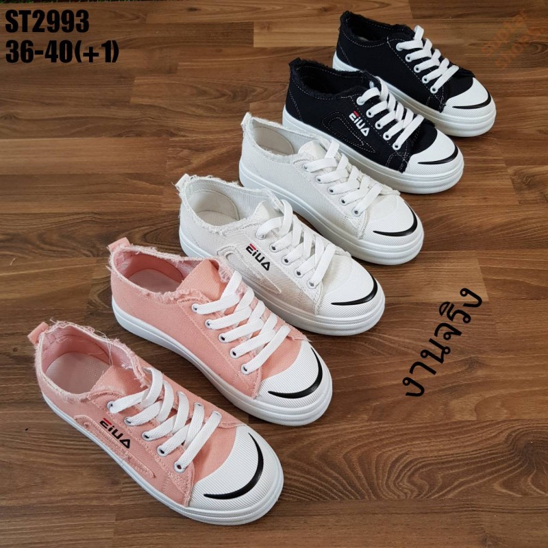 รองเท้าผ้าใบแคชชวลแต่งขอบ (สีดำ)