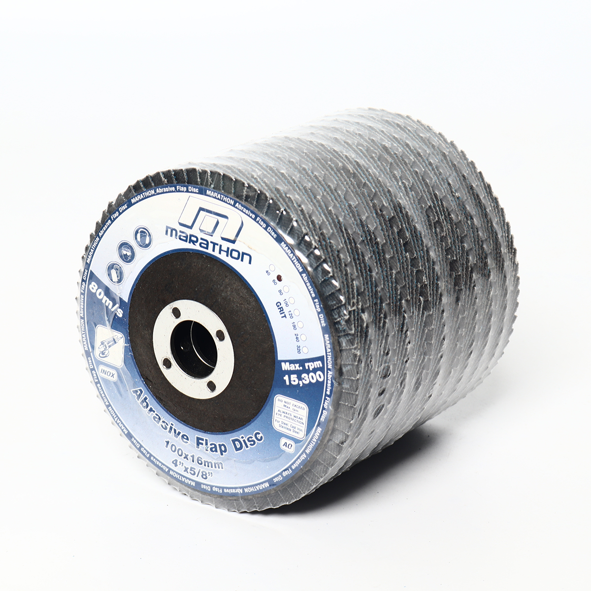 แผ่นเจียรทรายซ้อนหลังแข็ง MARATHON 4 นิ้ว No.60 Flap Disc Aluminum Oxide (10อัน/กล่อง)