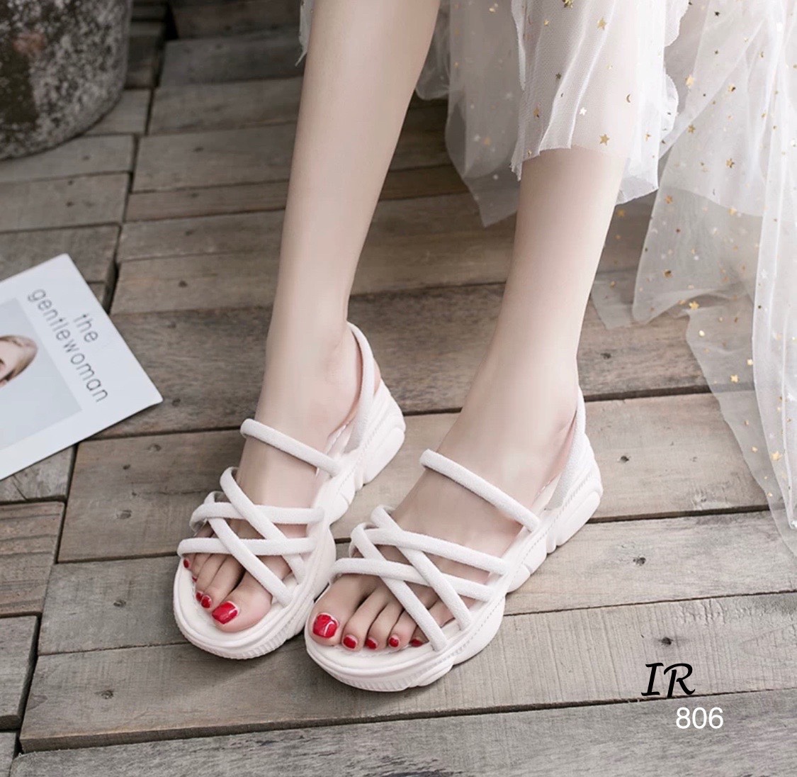 รองเท้าแตะส้นเตารีดพื้นอมยิ้ม (สีชมพู)