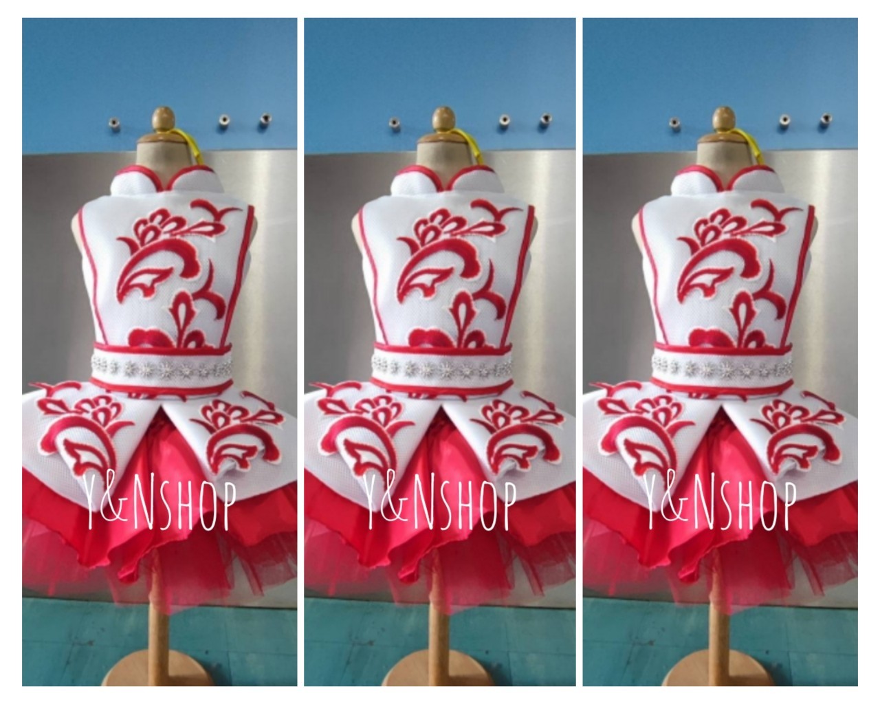 Y&NShop ชุดดรัมเมเยอร์ ชุดเชียร์ลีดเดอร์ ชุดเชียร์ลีดเดอร์เด็กหญิงอนุบาล-ประถม แบบชุดแซนด์วิชลายไฟ