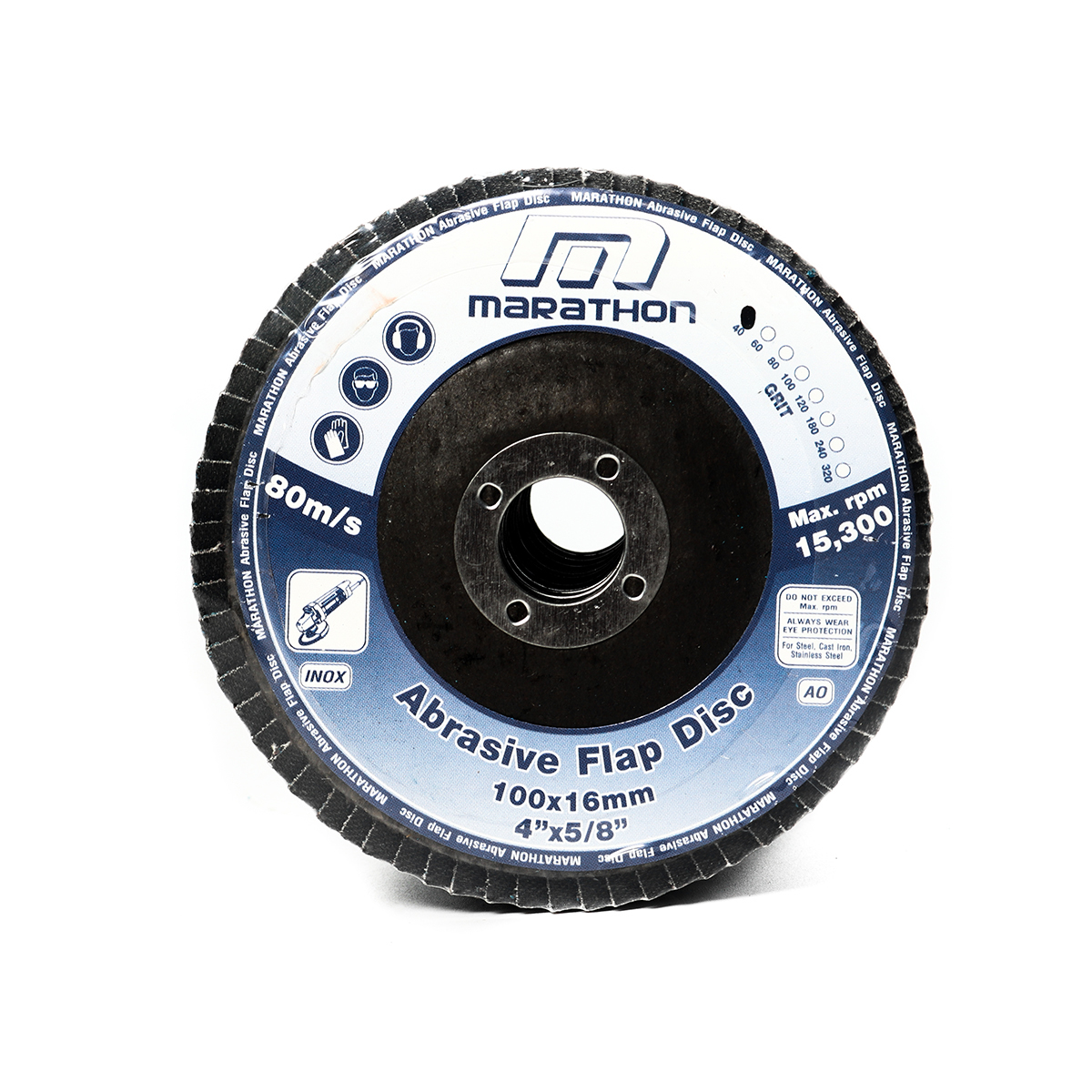 แผ่นเจียรทรายซ้อนหลังแข็ง MARATHON 4 นิ้ว No.40 Flap Disc Aluminum Oxide (10อัน/กล่อง)