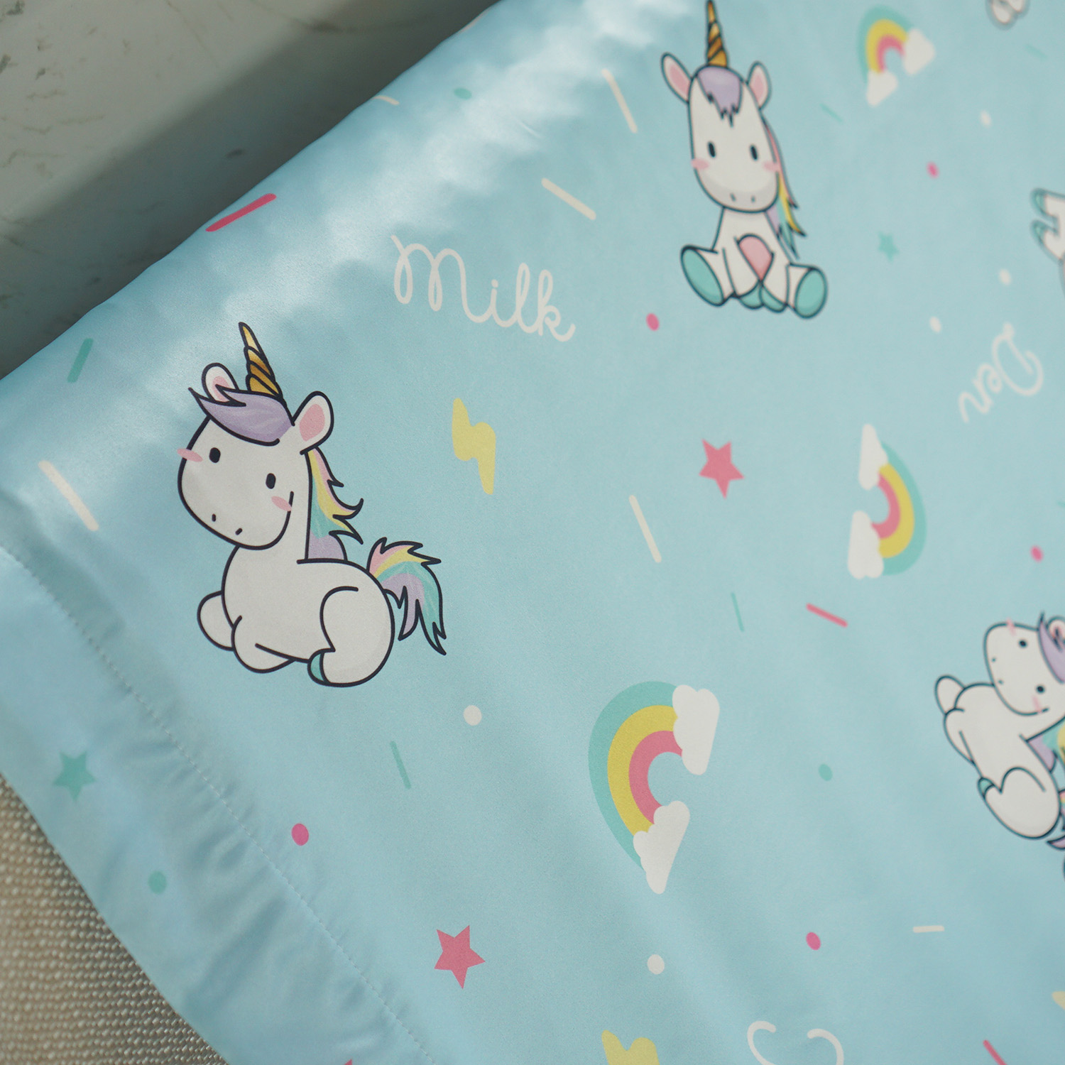 ผ้าห่ม ใส่ชื่อ ลายยูนิคอร์น - Unicorn - Blue