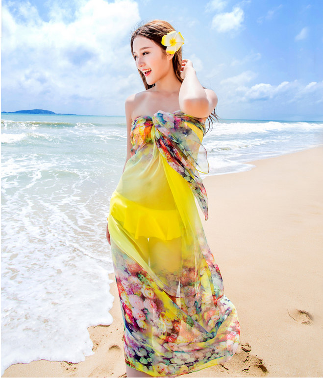 ผ้าชายหาดชีฟอง ดอกไม้เหลือง
