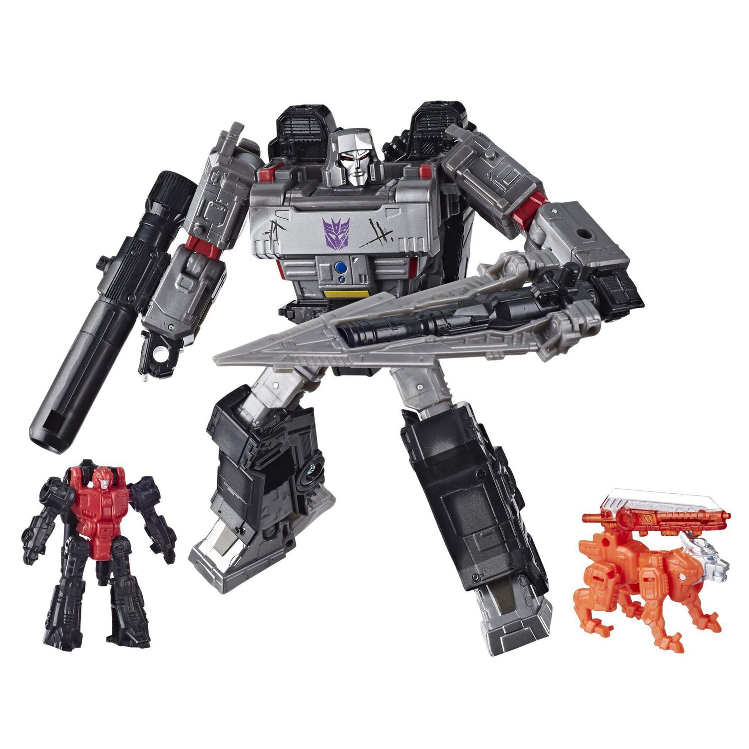Hasbro Transformers Netflix War for Cybertron Trilogy Voyager Class Megatron 7 Inch Action Figure Battle 3-Pack with Pinpointer and Lionizer ฮาสโบร ทรานสฟอเมอร์ส เน็ตฟลิกซ์ วอร์ ฟอร์ ไซเบอร์ตรอน วอยเอเจอร์ คลาส หุ่นยนต์ เมกะทรอน 7 นิ้ว ลิขสิทธิ์แท้