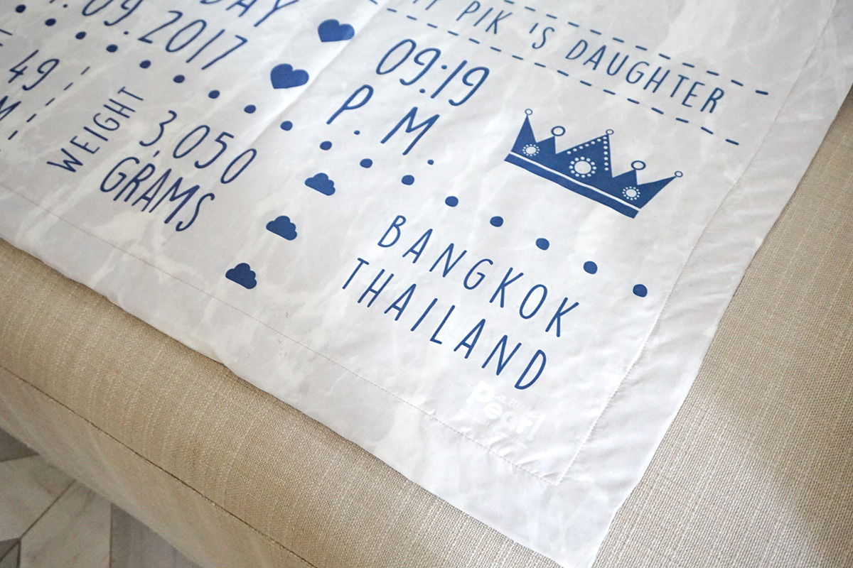 ผ้าห่ม ใส่ประวัติแรกเกิด ลายหินอ่อนสีเทา - Navy