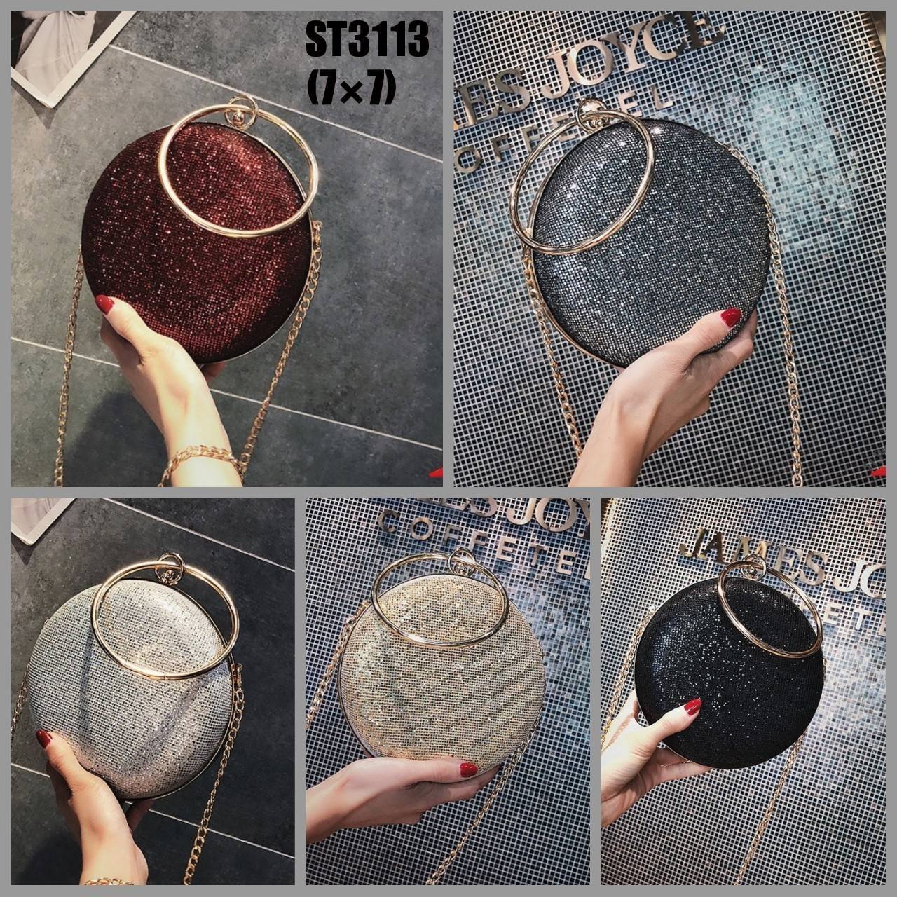 กระเป๋ากลิตเตอร์ทรงกลม (สีเทา)