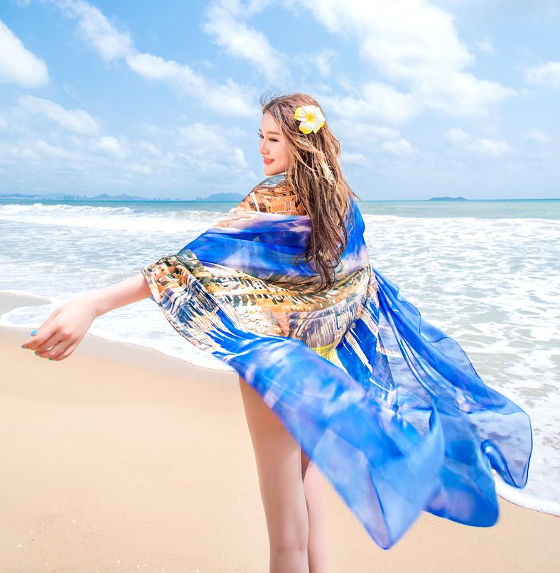ผ้าชายหาดชีฟอง น้ำเงินอิตาลี่