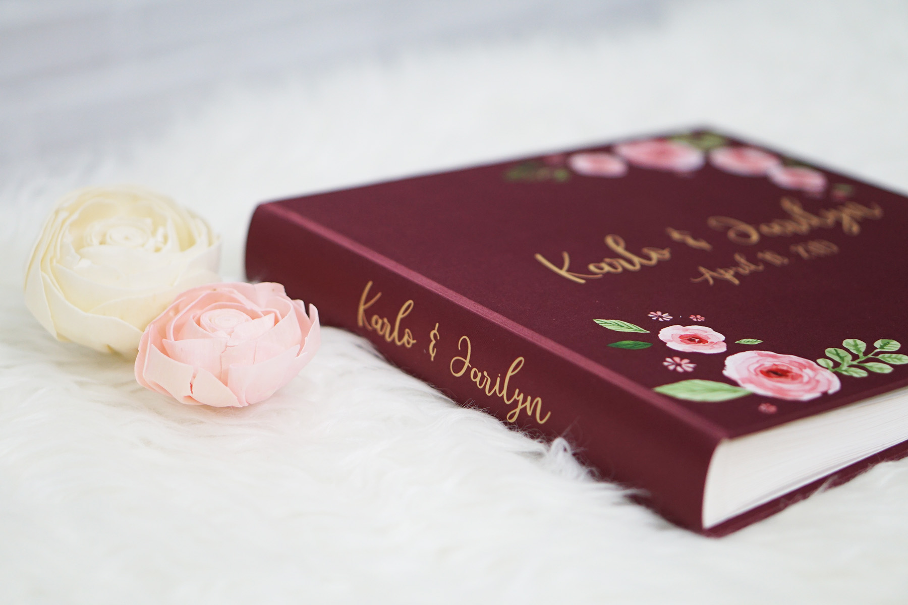 สมุดเซ็น สมุดอวยพร แบบสั่งทำใส่ชื่อ ลาย Rose - Burgundy