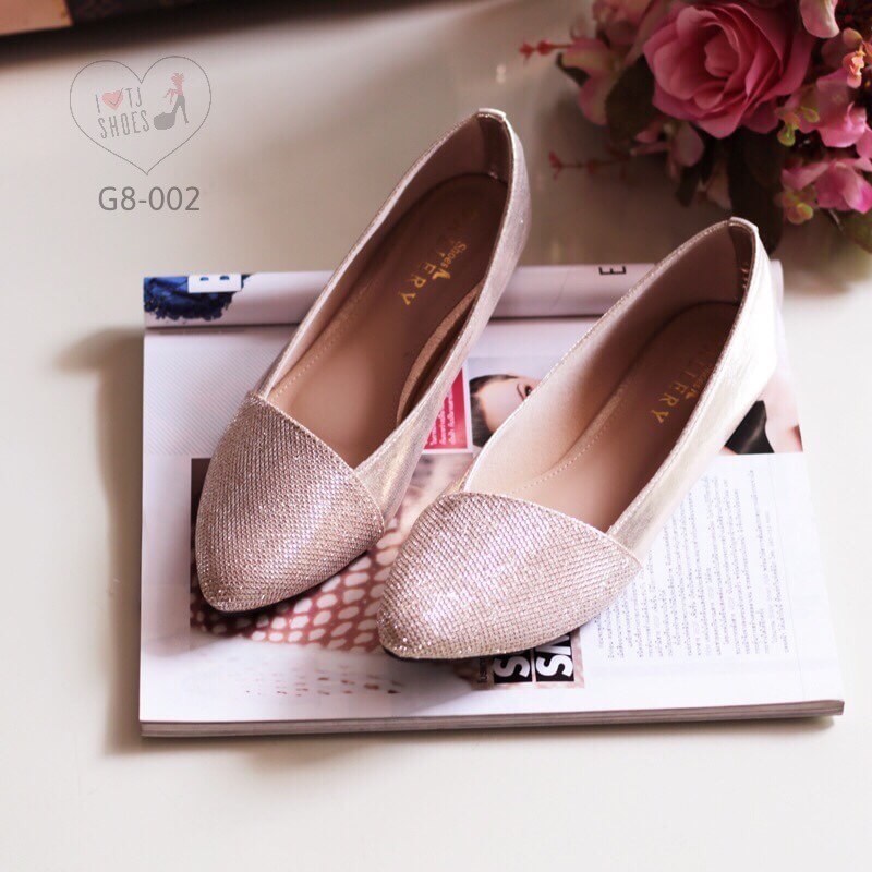 พร้อมส่ง : รองเท้าส้นแบนกลิตเตอร์ (สีทอง)