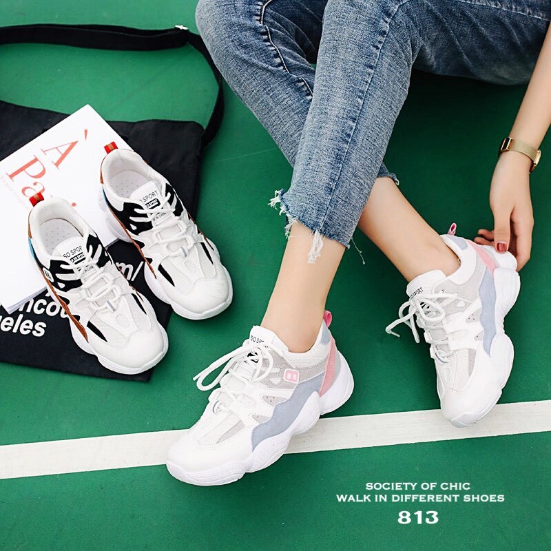 รองเท้าผ้าใบทรง Sportแต่งสี (สีน้ำตาล)