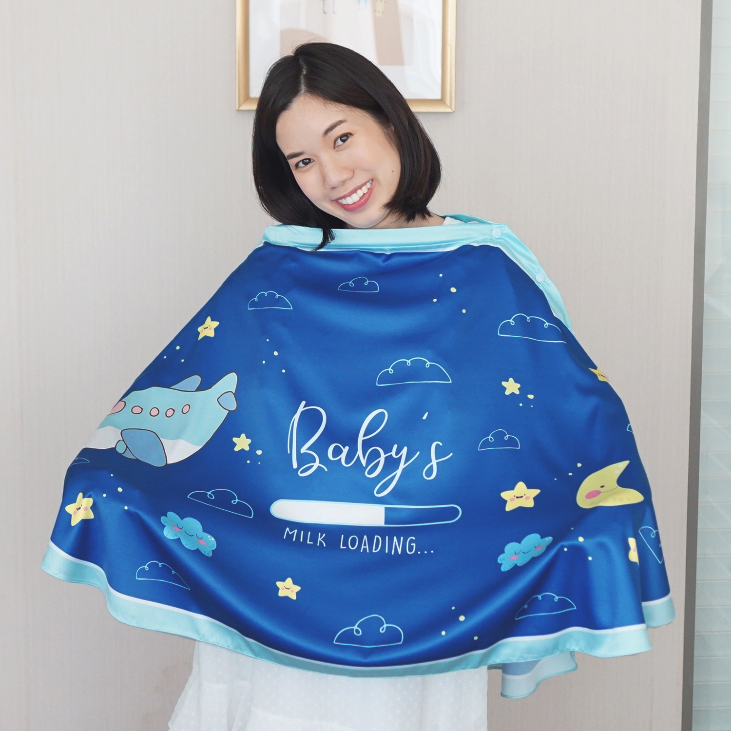 ผ้าคลุมให้นม (รุ่นมีกระดุม ถอดโครงได้) พร้อมส่ง ลาย Plane - Navy