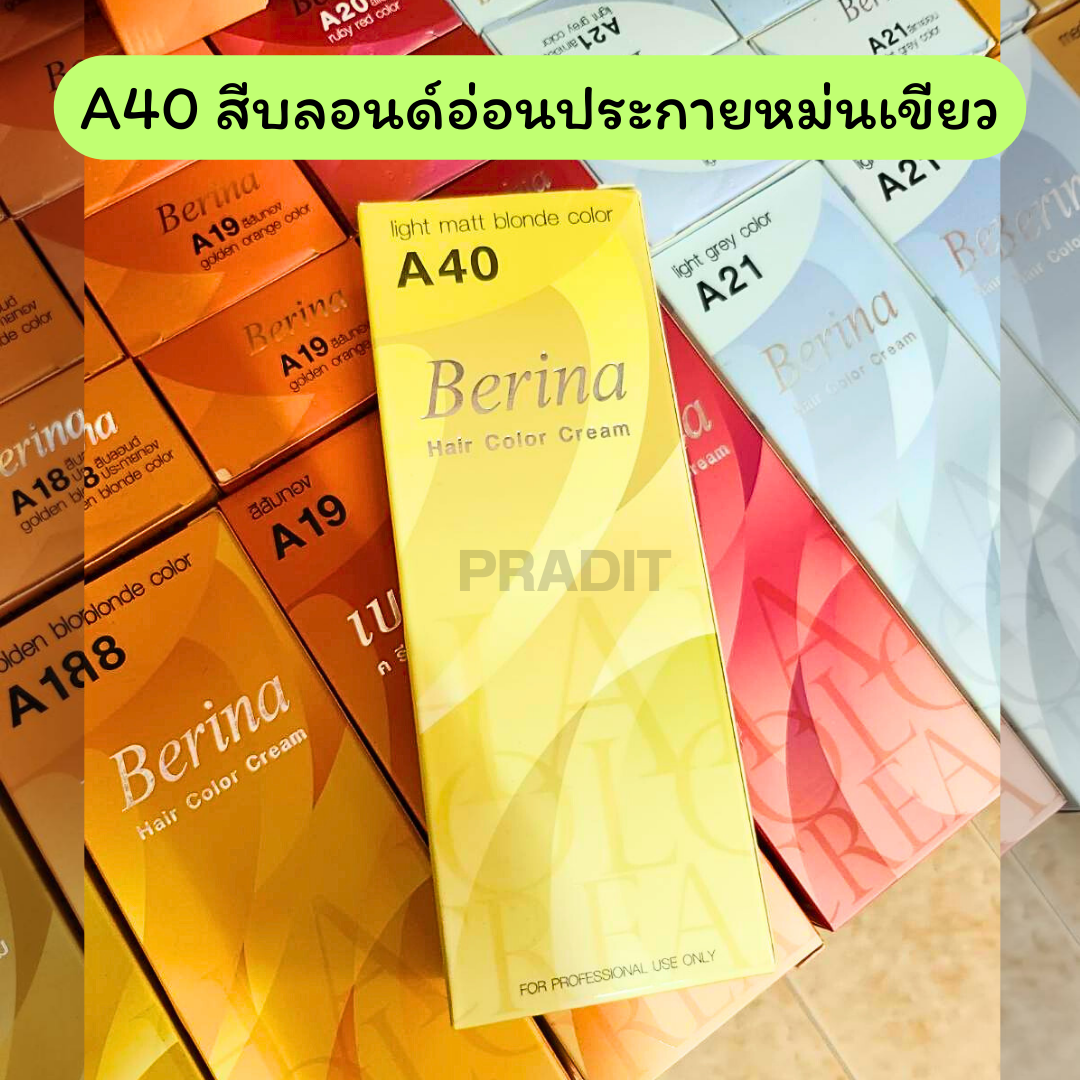 Berina Hair Color เบอร์ A40 สีบลอนด์อ่อนประกายหม่นเขียว 121 กรัม